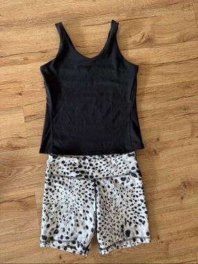 all in motion Black Tank Top with White and Black Spotted DSG Bike Shorts